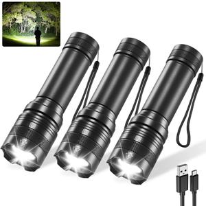 3Pack Rechargeable Flashlights, Tactical Flashlight High Lumens, Super Bright Flashlight, Mini Small Flashlights Powerful, LED Linterna Recargable, Pocket Handheld LED Flash Light for Home Emergency