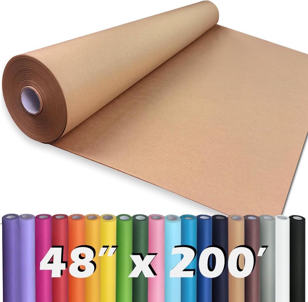 PerkHomy 48" x 2,400" (200') Brown Kraft Paper Roll for Craft Bulletin Board Paper Art Table Covering Crafting Gift Wrapping Bouquet Packing Parcel 70GSM 50LB (Brown, 48" x 200')