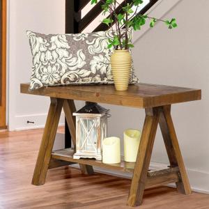 Wnutrees Farmhouse Wood Bench, Rustic Indoor Storage Bench for Entryway, Living Room, Dining Room, Solid Wood Construction, Original Wood, 30" Wood Bench