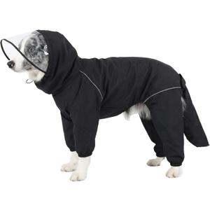 Dog Raincoat for Dogs,rain Jacket Coat, Full Leg Coverage Waterproof Rain Suit with Detachable Hood & Tail, Reflective Strips, Snag-Free Top Zipper (Black for Boy, Small)