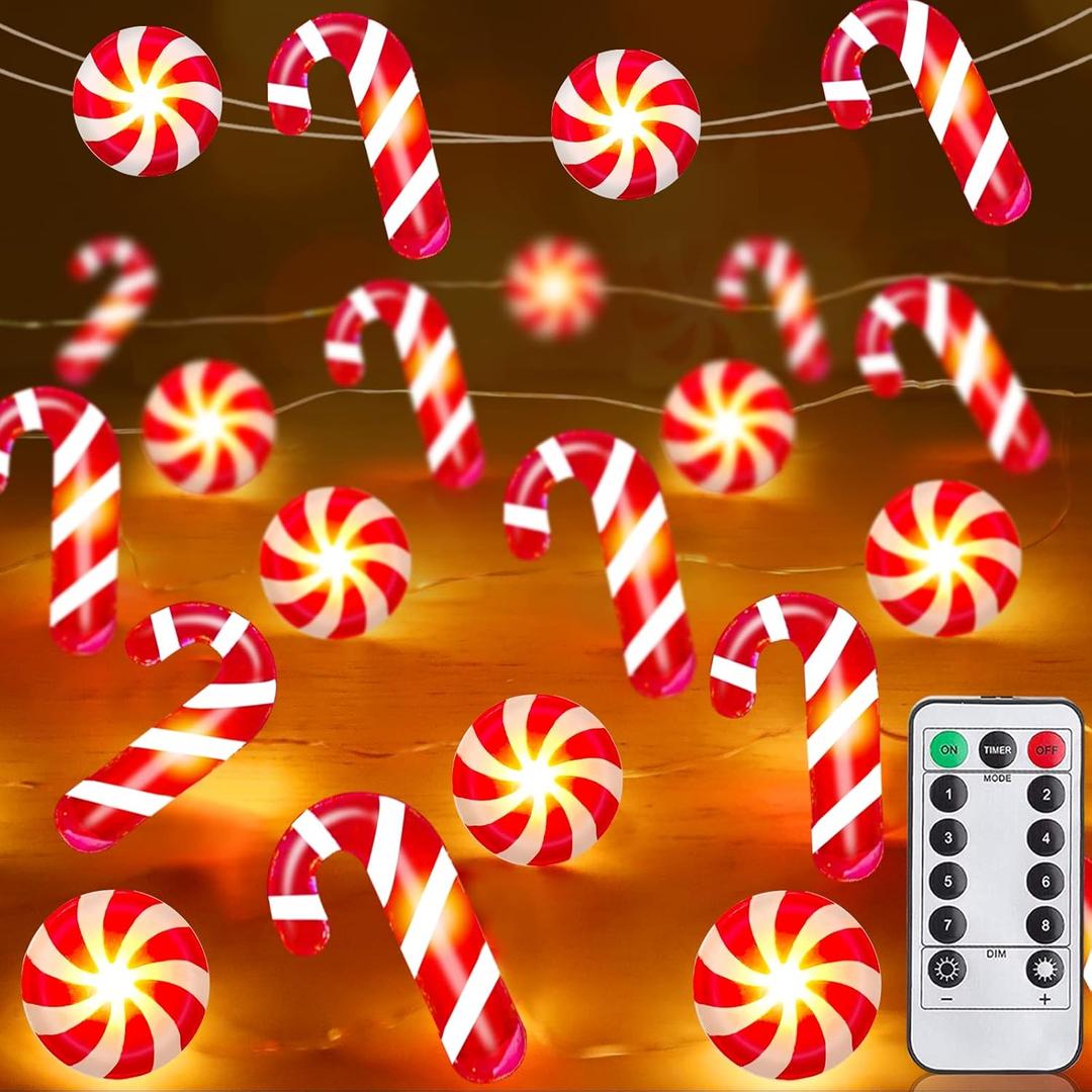 26.2 Ft 80 LED Christmas String Lights Decoration Candy Cane Candy Fairy Lights Timer 8 Modes Remote Control Battery Operated Holiday Xmas Christmas Decoration Indoor Outdoor Home Bedroom (Warm White)