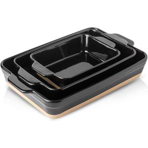 HVH Baking Dish Set, 9x13 Baking Dish, Ceramic Lasagna Pan Deep, Large Casserole Dish Set, Baking Dishes for Casseroles 13 x 9", Ceramic Bakeware Set of 3, Farmhouse Style (Black)