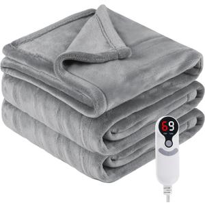 Electric Heated Blanket Throw Size 50" x 60", Super Cozy Soft with 6 Heating Levels & 3 Hours Auto Off, Machine Washable, Home Office Use, Gray