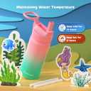 Kids Water Bottle, 2-Pack 16oz Kids Water Bottle with Stickers for School, insulated Stainless Steel Straw Cup(Pink+Blue)