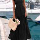 PRETTYGARDEN Midi Dresses for Women 2026 Summer Floral Cap Sleeve Smocked A Line Long Elegant Spring Wedding Guest Dress (Black, XXL)
