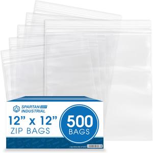 Spartan Industrial - 12 X 12 (500 Count) 2 Mil Clear Reclosable Zip Plastic Poly Bags with Resealable Lock Seal Zipper