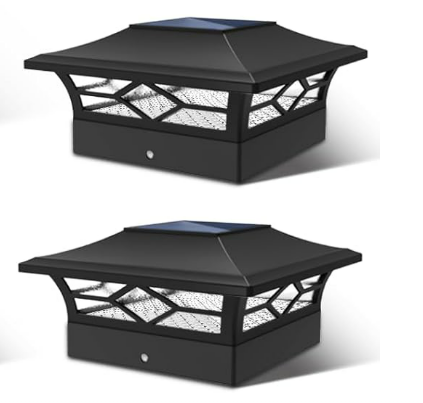 Solar Post Cap Lights Outdoor 2 pack, Waterproof Solar Powered Deck Fence Post Lights for 4x4 Wood/Vinyl Posts, Solar Outdoor LED Light with Cool/Warm Lighting Decorate Garden Patio Porch (Black)