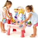 2027 Upgraded Toddler Sand Water Table Toy with Electric Water Pump, Kids Sand Water with Faucet/Play Food Accessories/Fishing Toy, Kitchen Play Sink Toys for Girl Boy Age 3+ (Pink)