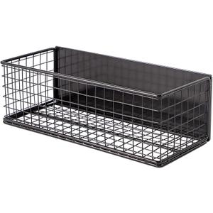 Magnetic Basket, Magnetic Shelf for Fridge, Magnetic Spice Rack Wire Mesh Magnetic organizer Holder Accessories for Office Kitchen Classroom Storage, Black-High, 9.44" x 4" x 3.14"