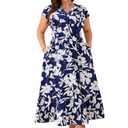 Women Plus Size Summer Beach Boho Dress Ruffle Sleeveless V Neck Button Down Casual Wedding Guest Maxi Dresses, 4XL