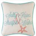C&F Home Salty Kisses Starfish Wishes Embroidered Cotton Small Petite Mini Accent Pillow 10" x 10" All Seasons Summer Beach House Inspirational Quote Coastal Home Living Room Sofa Couch Chair Bed