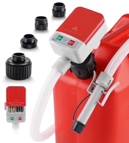SKYJDM Fuel Transfer Pump with Auto-stop Sensor and 4 Tank Adapter, 3.2GPM 51" Hose Battery-Powered Portable Gas Can Pump for Gasoline & Diesel Oil (Red)