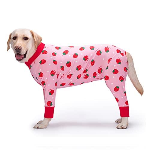 Dog Recovery Suit After Surgery Female Male, Medium Large Dog Neuter Shirt Cone Alternatives Prevent Licking Surgical Onesies (Strawberry, 3XL)