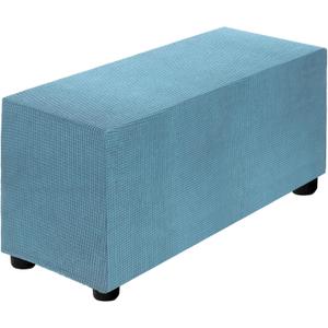 uxcell Stretch Ottoman Cover Rectangular Oversized Square Ottoman Slipcover with Elastic for Foot Stool Living Room Bedroom Fit Length 83-101cm / 33"-40", Medium, Blue