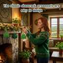 Gerrii 24 Pack St Patrick's Day Shamrock Ornaments for Tree 2.56 Inch Velvet Clover Decorations Lucky Green Irish Trefoil Hanging Bauble for Saint Patricks Day Table Shelf Decor