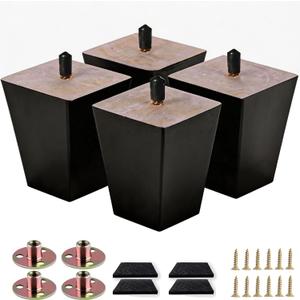 Sofa Legs Square Bed Feet 5 inch Wood Replacement Leg for Furniture Set of 4,Black (5, 4set)