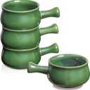 vicrays French Onion Soup Bowls With Handles, 26 Ounce for Soup, Chili, Beef Stew, Chip Resistant, Dishwasher Microwave Safe, Set of 4 (Green)