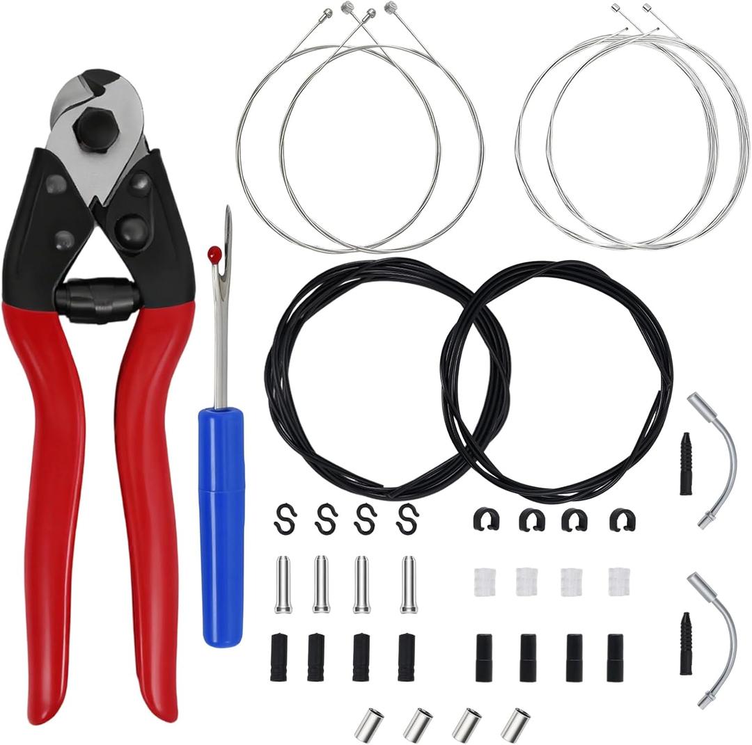 Stainless Steel Wire Cutter Bike Brake and Shifter Derailleur Cable Housing Kit, Universal Standard Bicycle Transmission Line with Bike Cable End Caps for MTB Mountain Road Bikes Repair, Professional