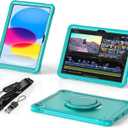 BATYUE Case for iPad (A16) 11th/10th Gen 11''/10.9'' 2025/2022 | Matte Frosted Shockproof Protective Cover with 360 Rotating & 180 Folding Stand, Shoulder Strap & Pencil Holder | Light Blue