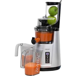 Omega Wide Mouth Juicer Compact Vertical Cold Press Vegetable and Fruit Juice Extractor with 3-Inch Hopper 2-Speed Slow Juicing with Space Saving Design, 120-Watts, Black