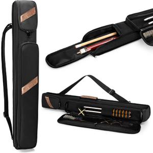 Pool Cue Case Holds 1 Butt and 1 Shaft, Billiard Pool Cue Stick Carrying Case Bag with Handle and Detachable Shoulder Strap, Pool Cue Bag with Front Accessory Pocket, Black
