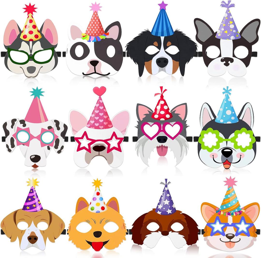 Zhanmai 12 Pcs Dog Party Masks for Kid Funny Soft Animal Masks Puppy Themed Decoration for Pet Costume