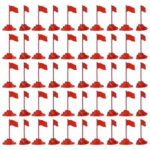 JOINPAYA 50 Pcs Military Sand Table Red Flag Models, Miniature Plastic Flags with Base for Army Men Dioramas, War Game Map Accessories and Historical Scene Decor, Red, 1 Pack