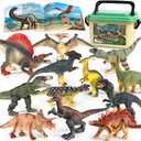 OENUX Dinosaur Toys for Kids 3-5,12pcs Realistic Jurassic Dinosaur Figures Playset w/ Educational Booklet, Toddler Plastic Dinasour Including T-Rex, Triceratops, Dino Learning Toy for Boy Girl Age 4-7