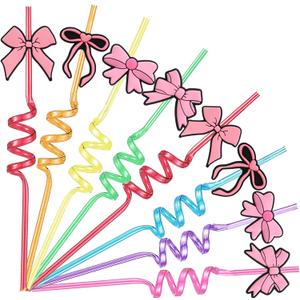 24 Pink Bow Straws Party Favors Drinking Straws for Pink Coquette Birthday Party Supplies Bow Theme Party Decor for Girls Coquette Cute Supplies Bachelorette Baby Shower