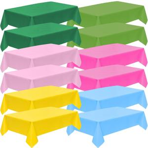 Plastic Table Cloth Disposable 12 Pack, 54 x 108 Inch Reuseable Colorful Rectangle Waterproof Table Cloths for Birthday, Wedding, Picnic & Party Decor, Leakproof & Sturdy, Rainbow Themes