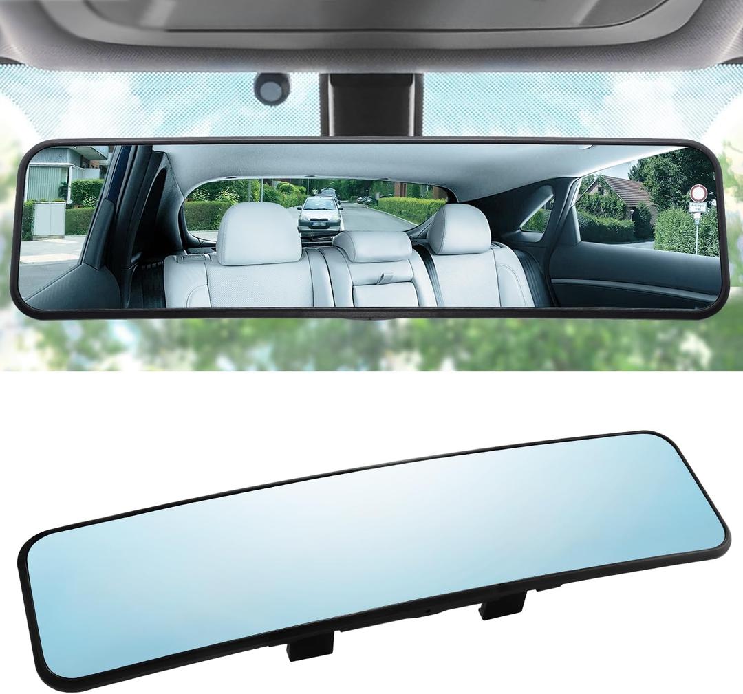 LivTee Anti Glare Rear View Mirror - 11.2'' Wide Angle Panoramic Convex Curve Mirror Clip On - Eliminates Blind Spot and Glare for Cars, SUV, Trucks