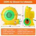 Bounce House Blower, 550W/0.73HP Commercial Air Blower with Double-Sided Fan Blade Design, Strong Wind and Great Heat Dissipation Properties for Bouncy Castle, Jump Slides, Arch, Inflatables