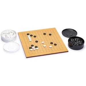 Yellow Mountain Imports Beechwood Veneer (0.4-Inch) Etched Beginner's Reversible 9x9/13x13 Go Game Set Board with Double Convex Melamine Stones - Classic Strategy Board Game (Baduk/Weiqi)