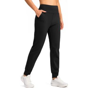 SANTINY Women's Fleece Lined Joggers Water Resistant High Waisted Thermal Sweatpants Winter Pants Hiking Running Pockets (Medium, Black)