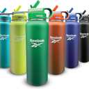 Reebok Stainless Steel Water Bottle With Straw & Lifestyle Design - Insulated Water Bottles 40 oz - Double Wall Vacuum Insulated Sports Water Bottle With Straw, BPA Free (Green)