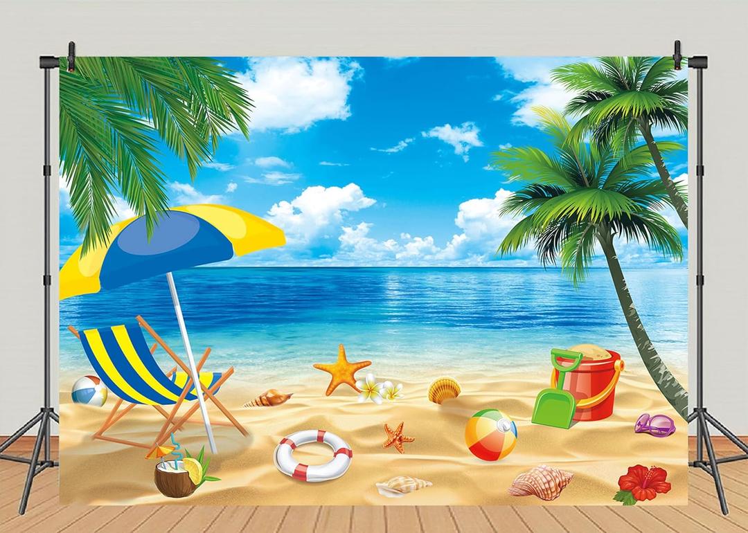 Tropical Beach Backdrop Hawaiian Beach Theme Party Photography Summer Vacation Indoor Outdoor Party Supplies(86FT)