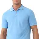 MagnaMan Slim Fit Short Sleeve Polo Shirts for Men - Cotton, Business Casual Stretch Shirt, Breathable Golf & Office Wear (Blue, L)