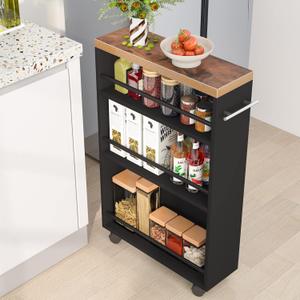 Tribesigns Slim Storage Cart, Rolling Narrow Kitchen Cart on Wheels for Small Place, 4-Tier Slide Out Slim Utility Cart Skinny Laundry Cart with Handle for Kitchen, Bathroom, Laundry, 6.3"D x 19.69"W x 31.5"H