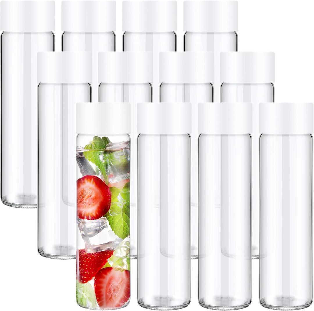 Honeydak 12 Pack Clear Glass Bottle with Lids 16Oz Wide Mouth Juice Bottles Milk Drinking Glass Bottle Reusable Airtight Juicing Cups Leak Proof Water Jar for Juicing Tea Milk Beverage Storage(White)