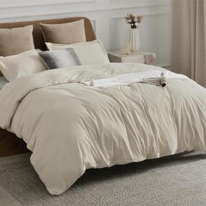 Bedsure Duvet Cover Full Size - Soft Double Brushed Bedding Set for Kids & Adults, Zipper Closure, 3 Pieces, Includes 1 Duvet Cover (80"x90") & 2 Pillow Shams, NO Comforter, Linen
