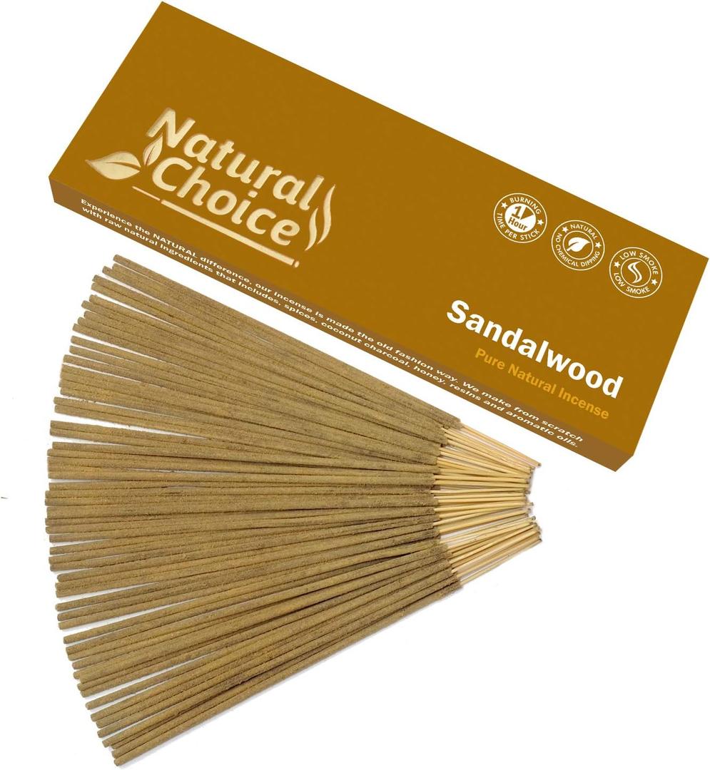 Sandalwood Incense Sticks 100 Grams, Low Smoke Traditional Incense Sticks Made from Scratch, Never Dipped (Sandalwood, Single Pack)