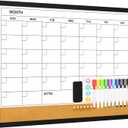 Large Monthly Whiteboard Calendar with Cork for Wall, 24" x 18" Dry Erase Board with Wooden Framed, Hanging Dry Erase Calendar for Home, Office, School (Black)