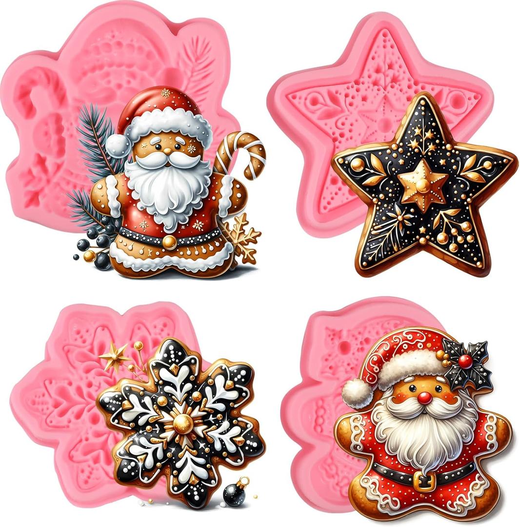 3 x 4 Pcs Christmas Santa Claus Silicone Molds, Snowflake Chocolate Fondant Mold, for Cupcake Toppers Cake Decorations Candy Sugar Craft Chewing Gum Desktop Decor Ornaments Resin Pendant Clay
