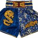 Muay Thai Shorts for Men Women Slim Cut MMA Boxing Shorts Training Kickboxing Clothing Martial Arts Trunks (Large, Dragon Blue)