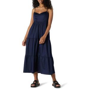 Amazon Essentials Women's Fit and Flare Empire Waist Sweetheart Neck Cotton Sateen Tiered Maxi Dress S
