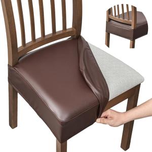 FUANGUI Dining Chair Covers Set of 6, Waterproof PU Leather Stretch Chair Seat Slipcovers Soft Removable Washable Chair Covers, Kitchen Chair Seat Covers Protectors Dining Room, Pu-Coffce