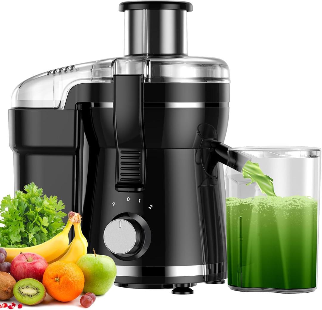 Juicer Machine, 500W Centrifugal Juicer Extractor with 3 Speed & Wide Mouth 3 Feed Chute for Fruit Vegetable, High Yield Juicer Included Cleaning Brush for Easy to Clean (Black)