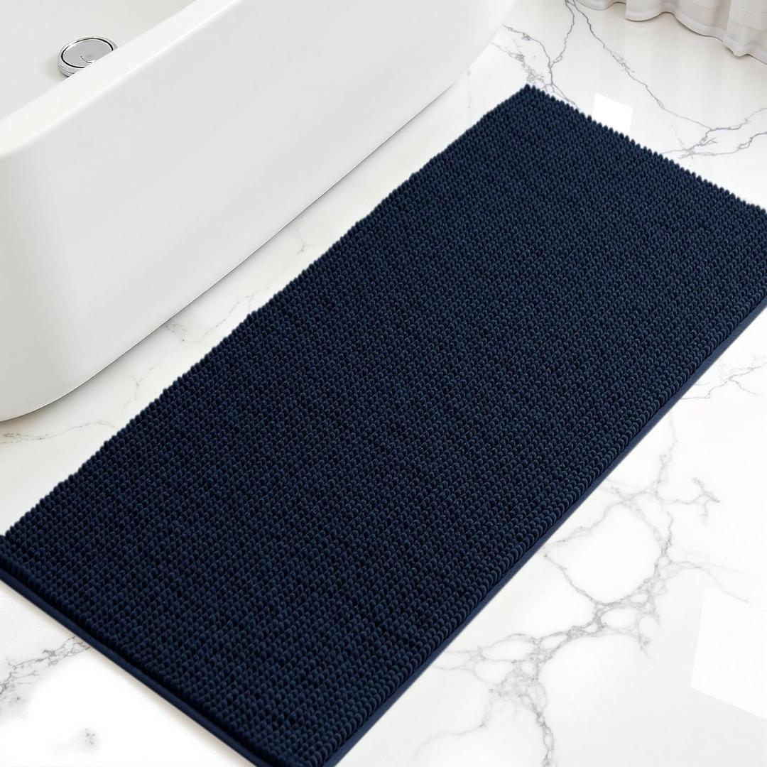 SUBRTEX Bathroom Rugs, 24" x 55" Chenille Bath Rug Soft Short Plush Bath Mat Soft Shower Mat Water Absorbent Shower Mat Quick Dry Machine Washable, Navy