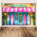 Summer Surf Shop Photo Backdrop Hawaiian Surfboard Themed Kids Birthday Party Decoration Summer Tropical Beach Surfing Background Baby Shower Holiday Birthday Background (7X5FT)