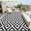 OLANLY Waterproof Outdoor Rug 9x12 ft, Outdoor Plastic Straw Rug for Camping, RV Mat Outside, Indoor Outdoor Carpet for Porch, Deck, Backyard, Balcony, Picnic, Black & White
